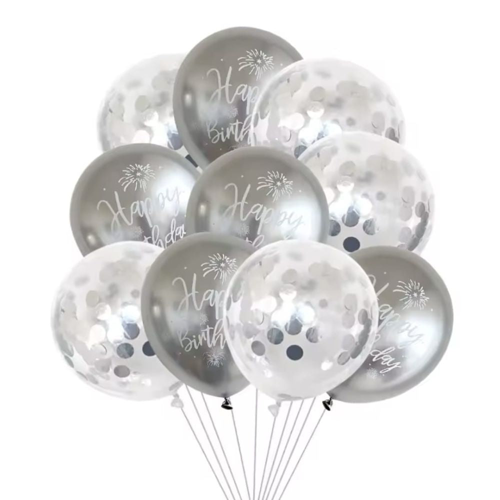 Happy Birthday Balloons - Silver
