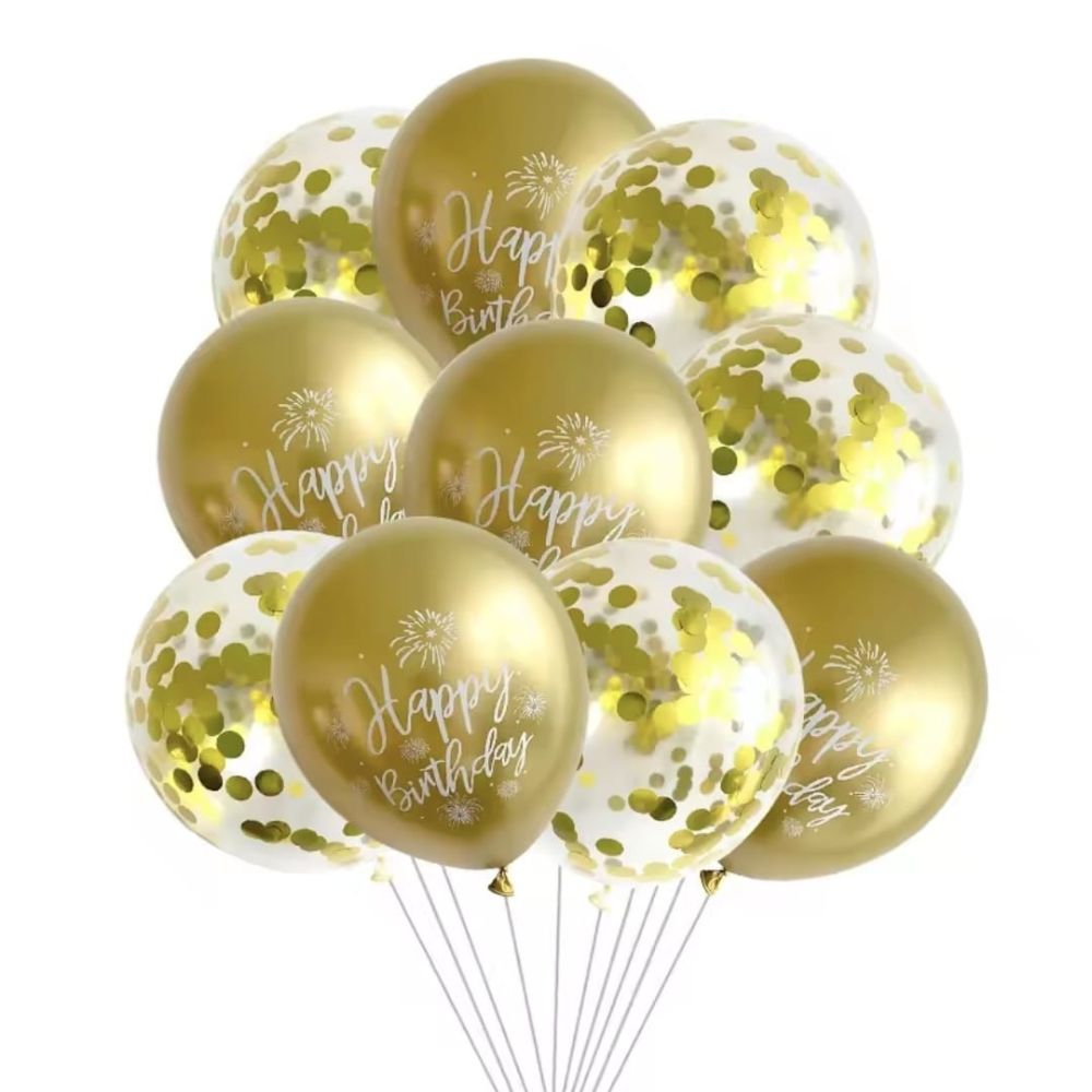 Happy Birthday Balloons - Gold