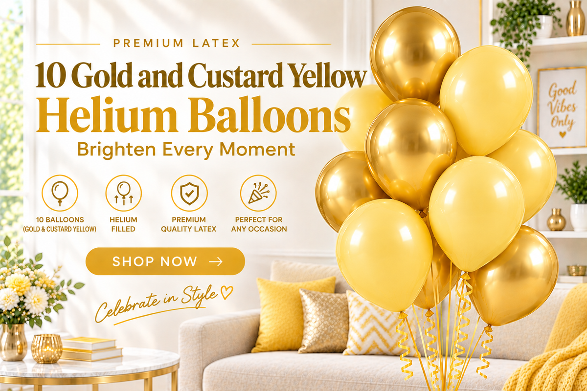 10 PCs Gold & Custard Yellow Latex Helium Filled Balloons
