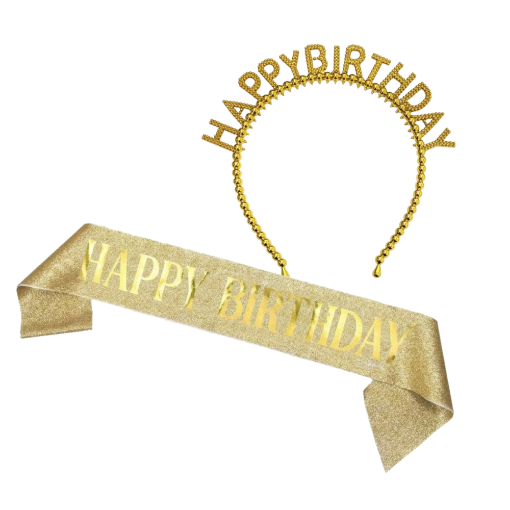happy birthday gold headband and sash
