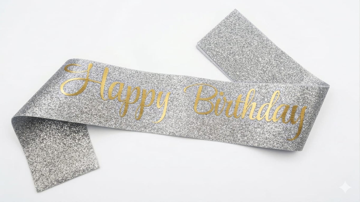 Happy birthday glitter silver sash