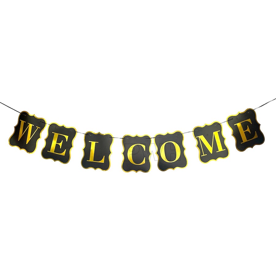 Welcome paper banner black