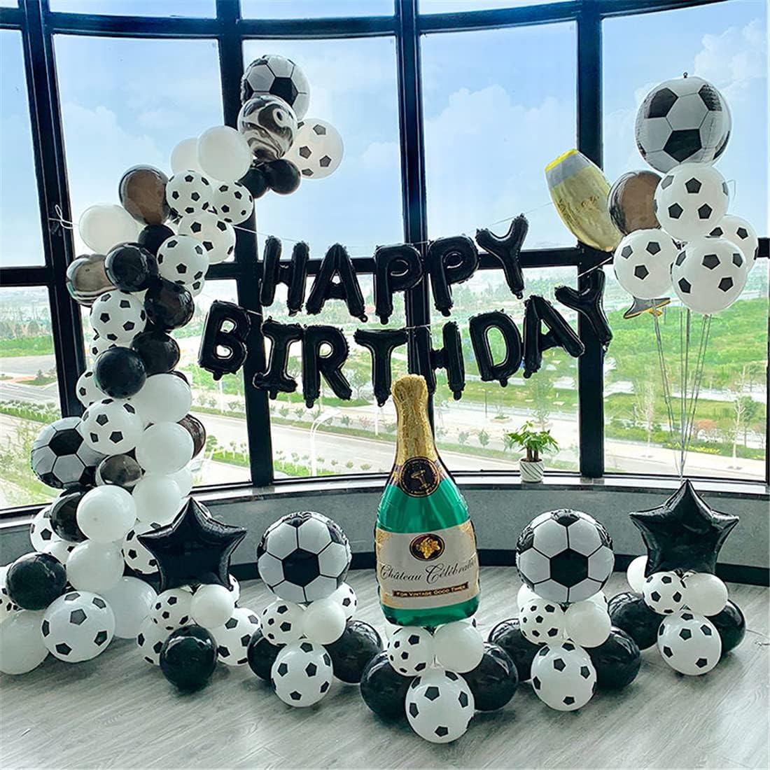 black and white football balloon decoration design -2