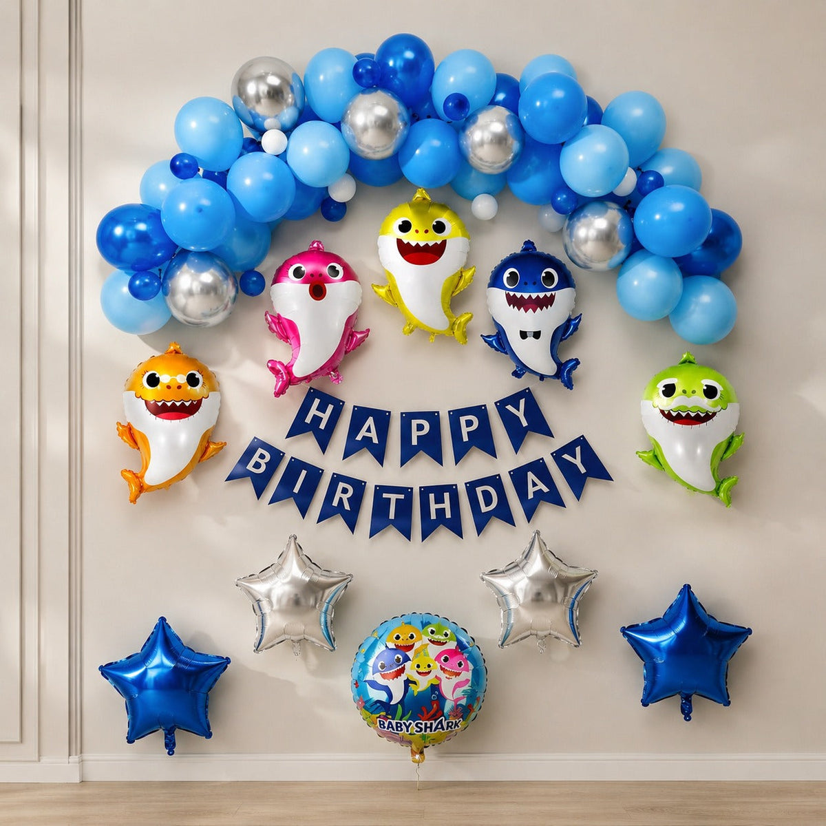 Baby shark blue balloon garland