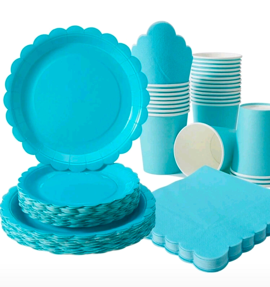 Light blue plate cup set tableware serves 25