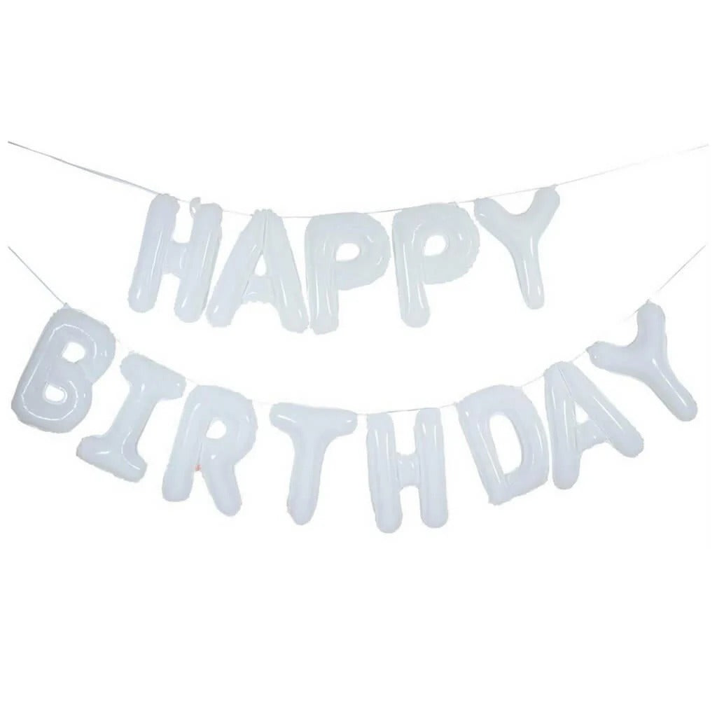 White Happy Birthday Foil Text Banner - Non Inflated