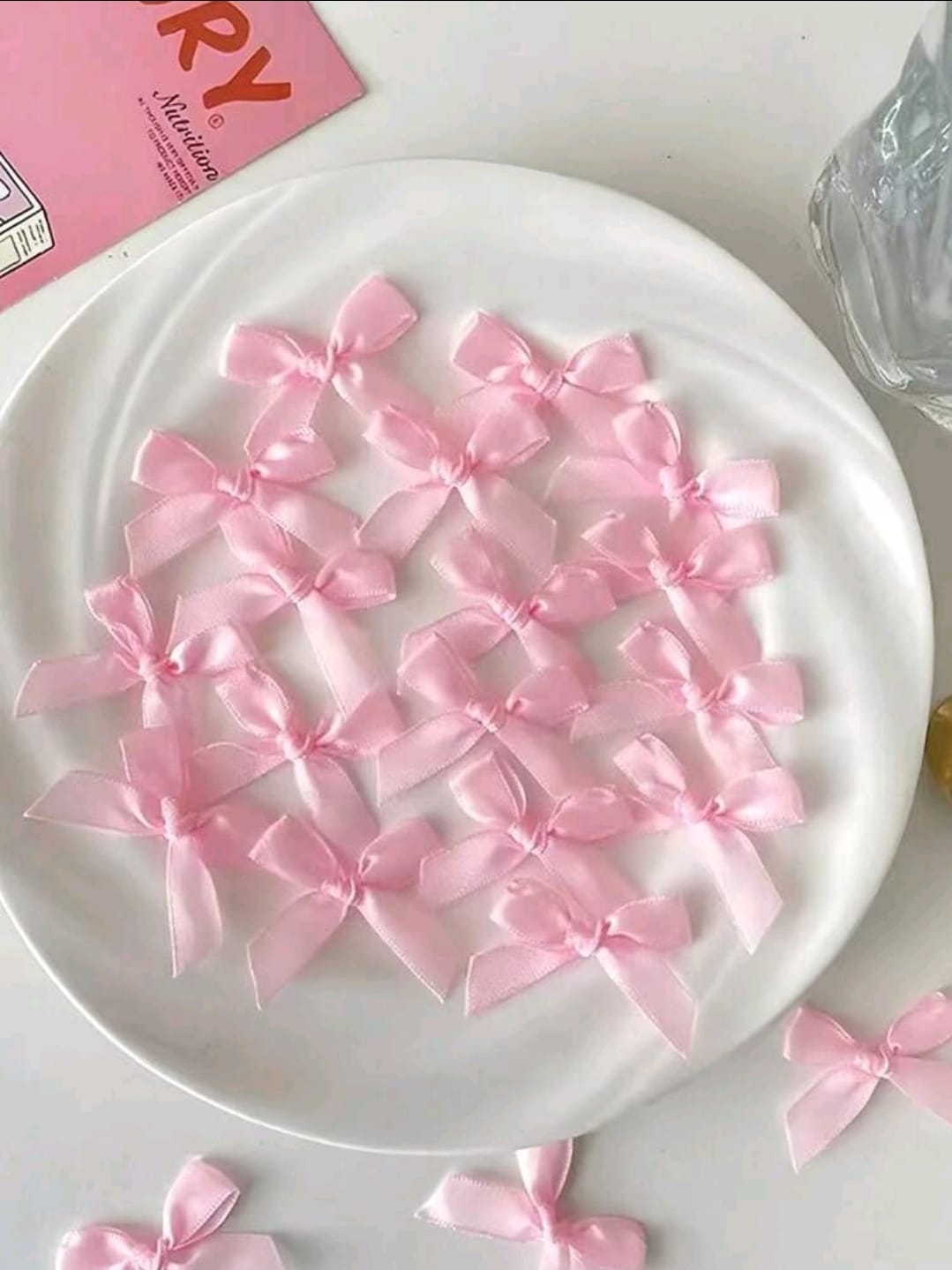 3.5x 4cm pink 50pcs Bow satin ribbon