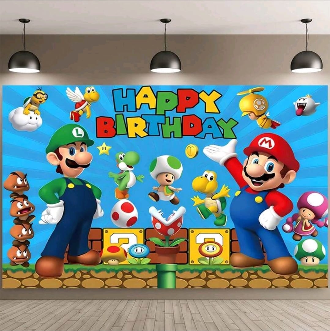 Super Mario birthday poster back drop banner 270x180