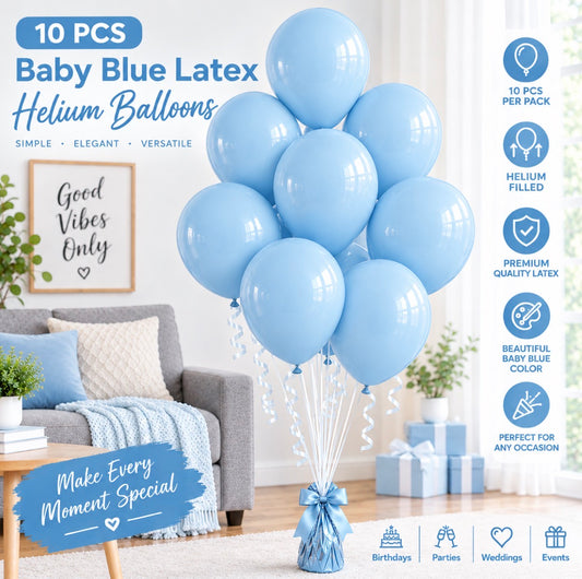 10 PC Baby Blue Letax Helium Filled Balloons.