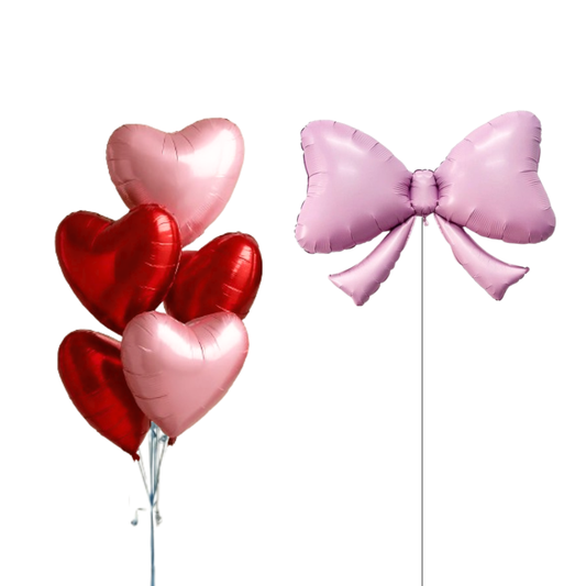 Pink bow and heart helium bunch