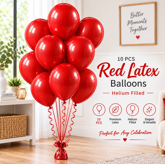10 PCs Red Latex Helium Filled Balloons
