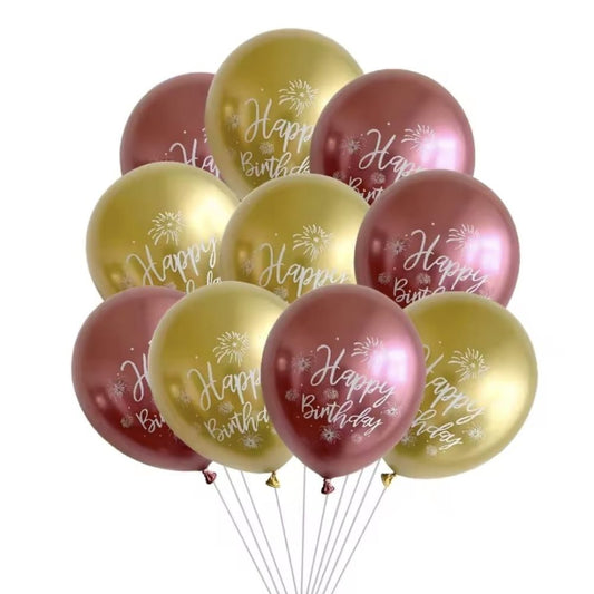 Happy Birthday Balloons - Gold & Pink