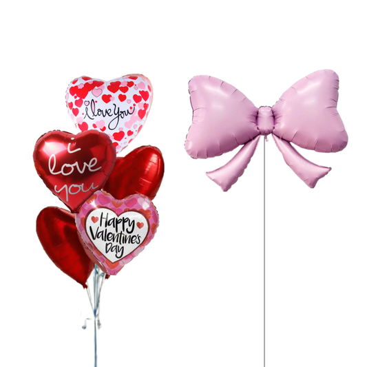 printed Pink bow and heart helium bunch