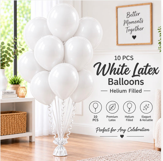10 PCs White Latex Helium Filled Balloons