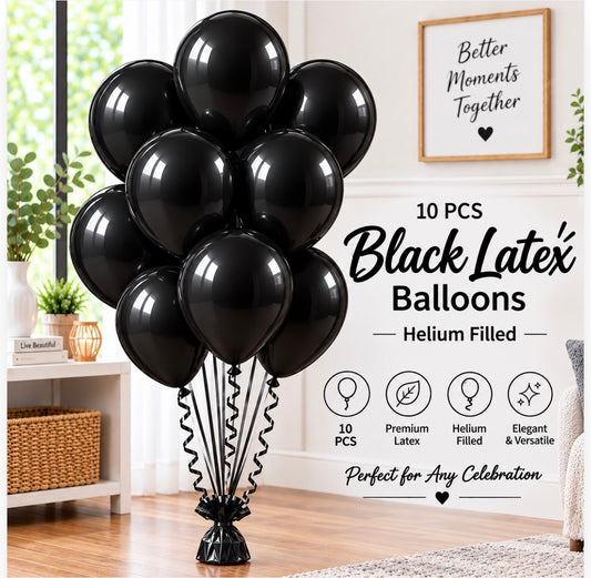10 PCs Black Latex Helium Filled Balloons