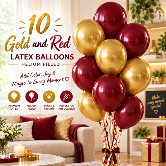 10 PCs Gold & Wine Red Latex Helium Filled Balloons