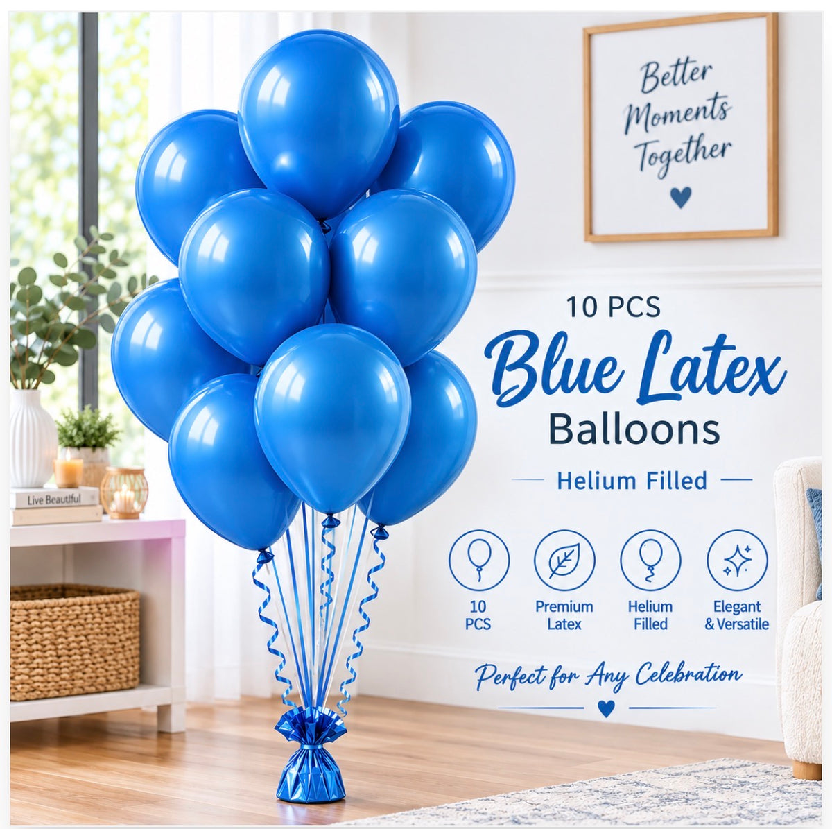 10 PCs Blue Latex Helium Filled Balloons