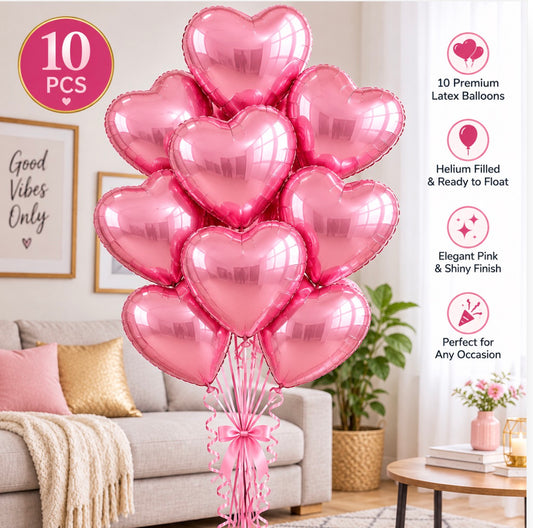 10 PCs Pink Heart Latex Helium Filled Balloons