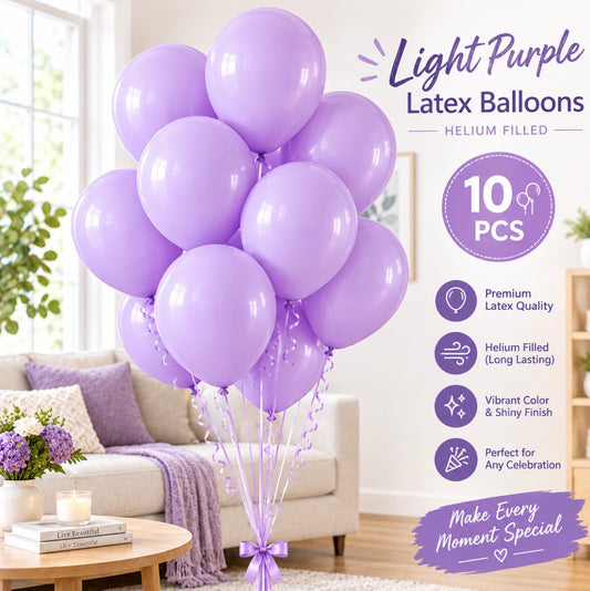 10 PCs Light Purple Latex Helium Filled Balloons