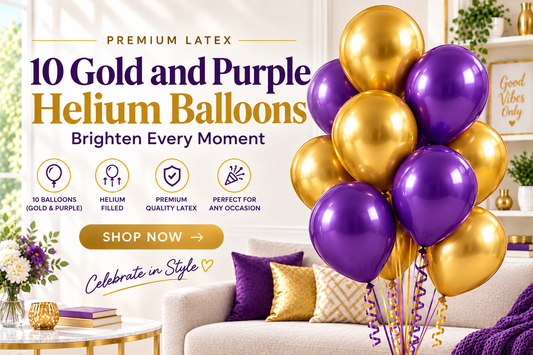 10 PCs Gold & Purple Latex Helium Filled Balloons