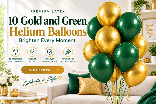 10 PCs Gold & Green Latex Helium Filled Balloons