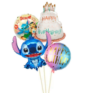 Lilo stitch with happy birthday foil balloon birthday