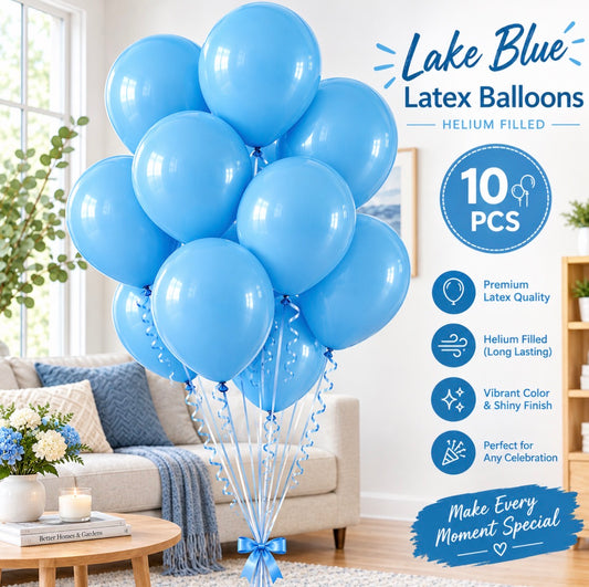 10 PCs Lake Blue Latex Helium Filled Balloons