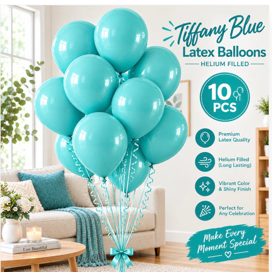 10 PCs Tiffany Blue Latex Helium Filled Balloons
