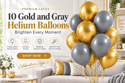 10 PCs Gold & Gray Latex Helium Filled Balloons