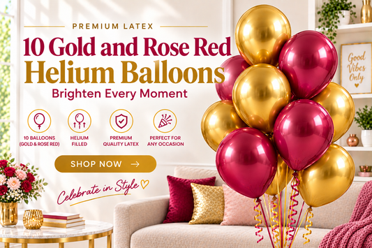 10 PCs Gold & Rose Red Latex Helium Filled Balloons