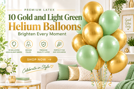 10 PCs Gold & Light Green Latex Helium Filled Balloons