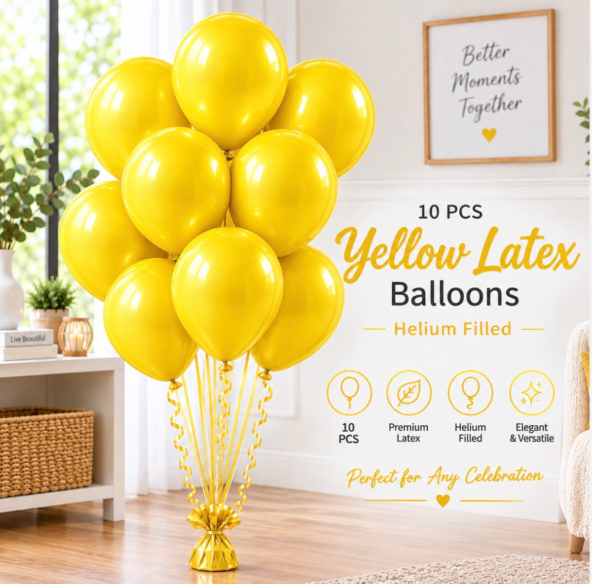 10 PCs Yellow Latex Helium Filled Balloons