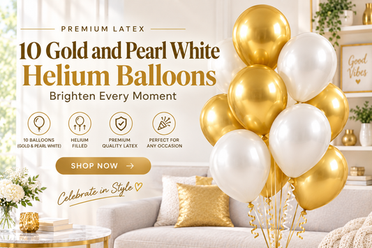 10 PCs Gold & Pearl White Latex Helium Filled Balloons