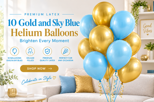 10 PCs Gold & Sky Blue Latex Helium Filled Balloons