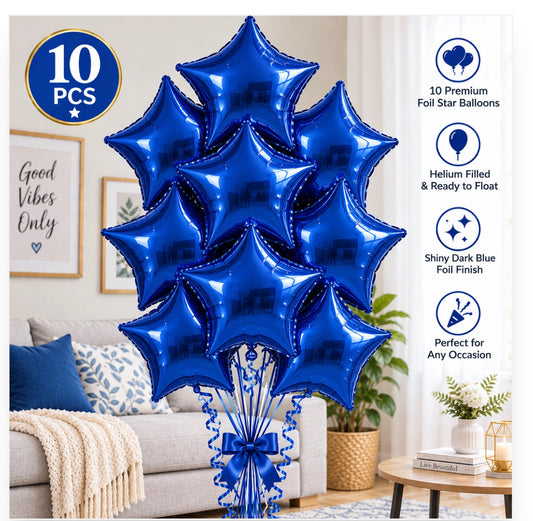 10 PCs Dark Blue Star Foil Helium Filled Balloons