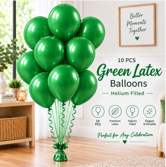 10 PCs Green Larex Helium Filled Balloons
