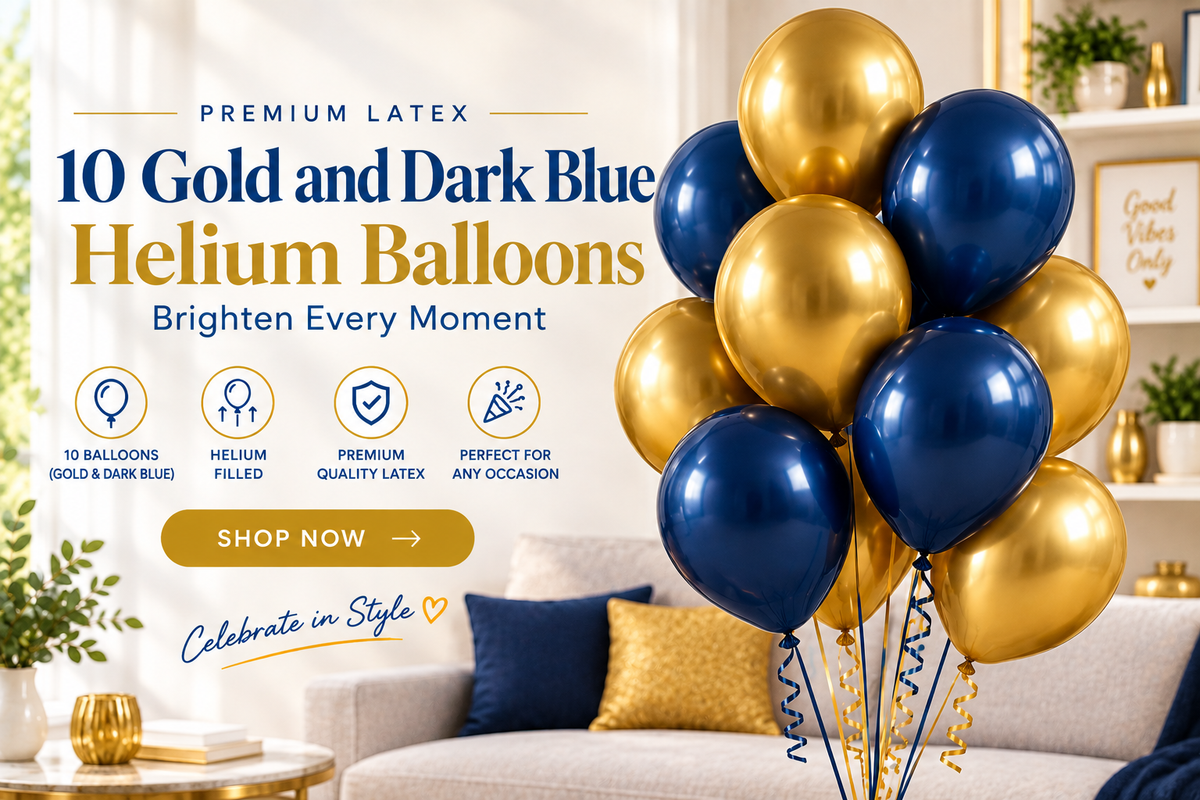 10 PCs Gold & Dark Blue Latex Helium Filled Balloons