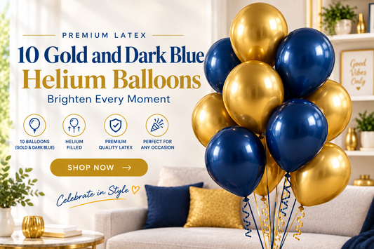 10 PCs Gold & Dark Blue Latex Helium Filled Balloons