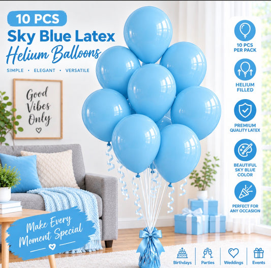 10 PC Sky Blue Letax Helium Filled Balloons.