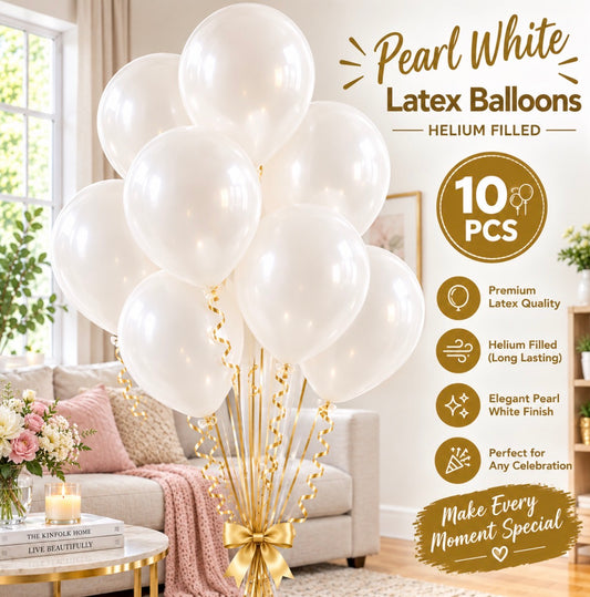 10 PCs Pearl White Latex Helium Filled Balloons