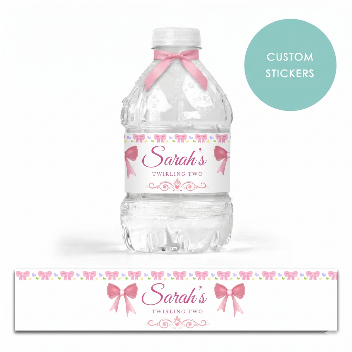 Personalized Custom Water Bottle Labels - 10pcs bow pink birthday