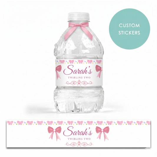 Personalized Custom Water Bottle Labels - 10pcs bow pink birthday