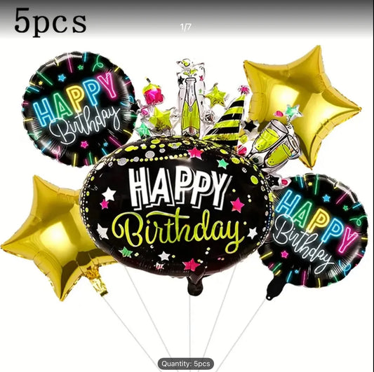 5-piece Happy Birthday foil balloon bouquet set