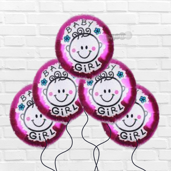 5-piece set of mini "Baby Girl" foil balloons
