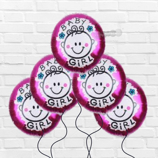 5-piece set of mini "Baby Girl" foil balloons