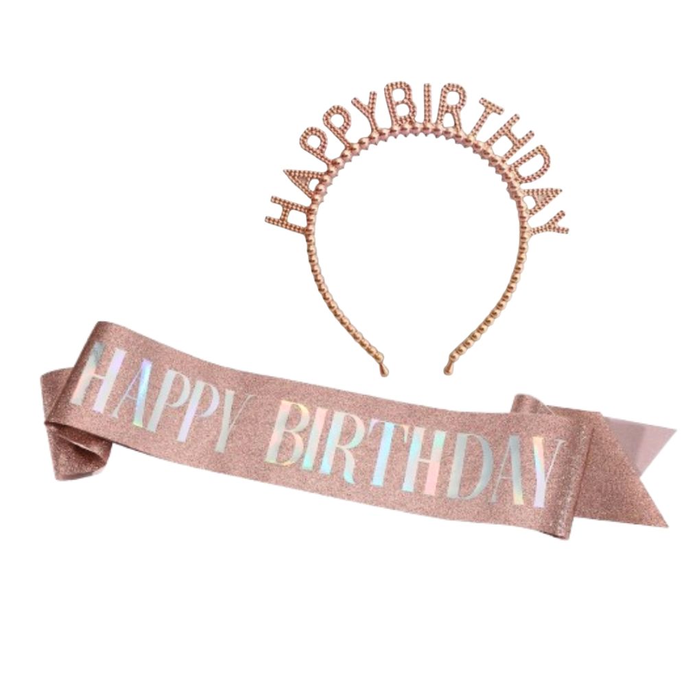 happy birthday Rosegold headband and sash