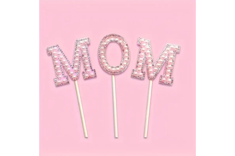 3pcs Mom pearl birthday cake topper set pearl cake decorations