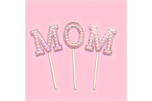 3pcs Mom pearl birthday cake topper set pearl cake decorations