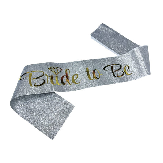 bride to be sash glitter silver