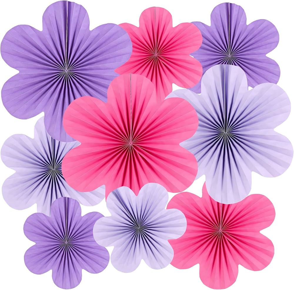 Purple Pink paper fan - pack of 9